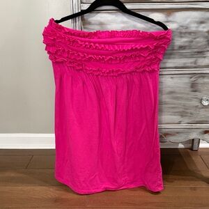 OP Strapless Ruffled Swim Coverup - Hot Pink